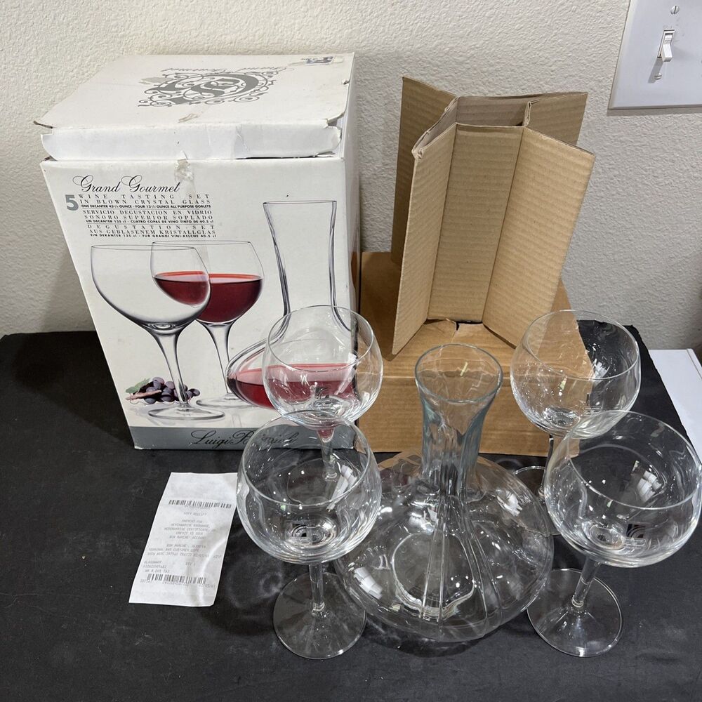 Luigi Bormioli Wine Tasting Crystal Set 4 Glasses & Decanter Grand Gourmet Italy